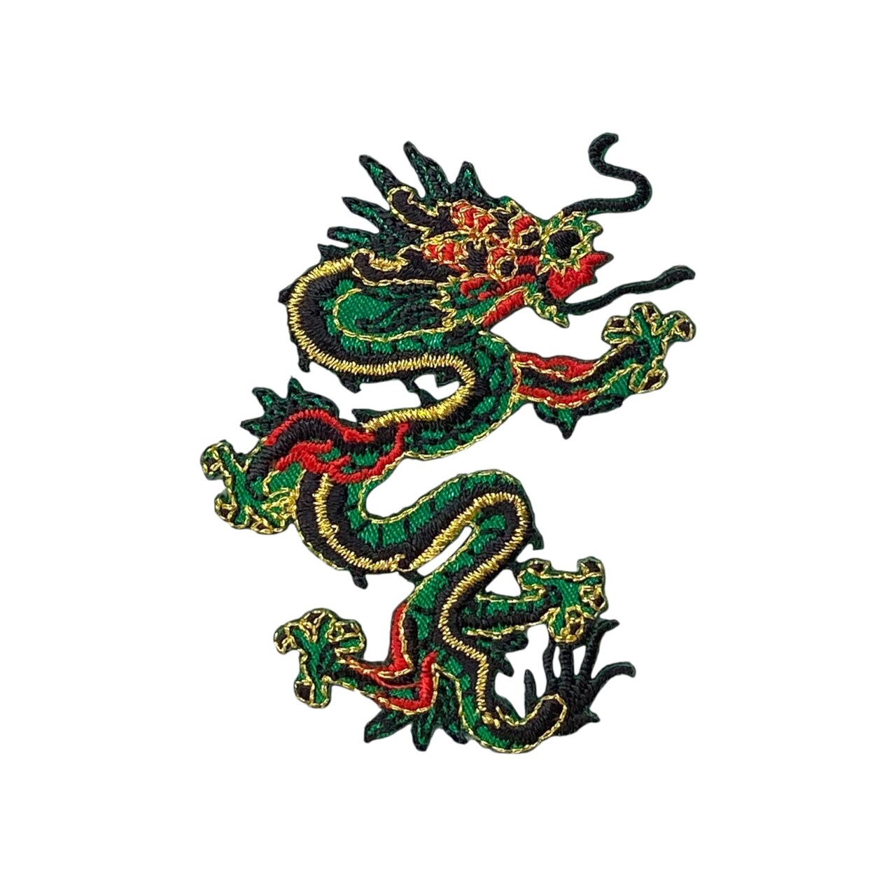 Green Chinese Dragon Facing Right, Embroidered, Iron on Patch